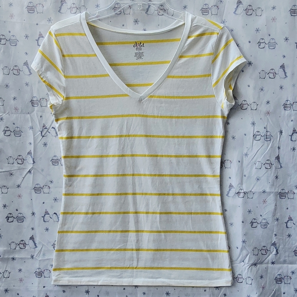 Dots Women's Striped V-Neck Tee - Yellow/White